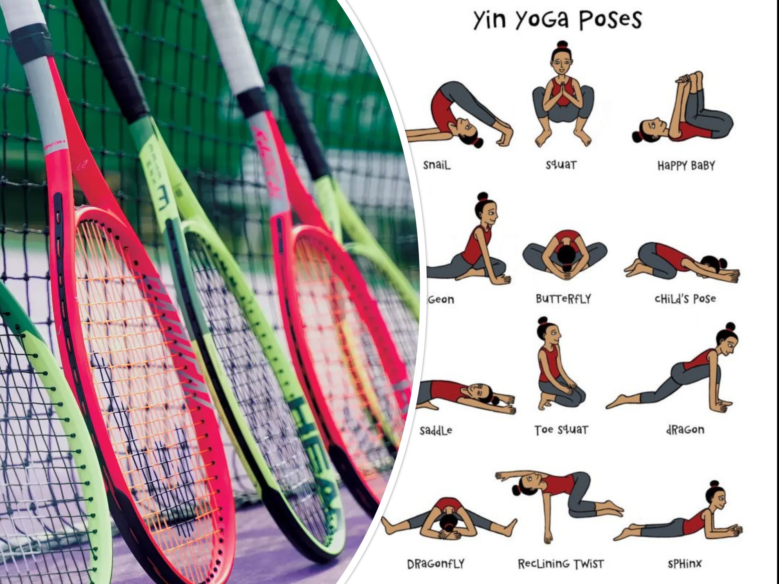 tennisrackets en yin yoga les